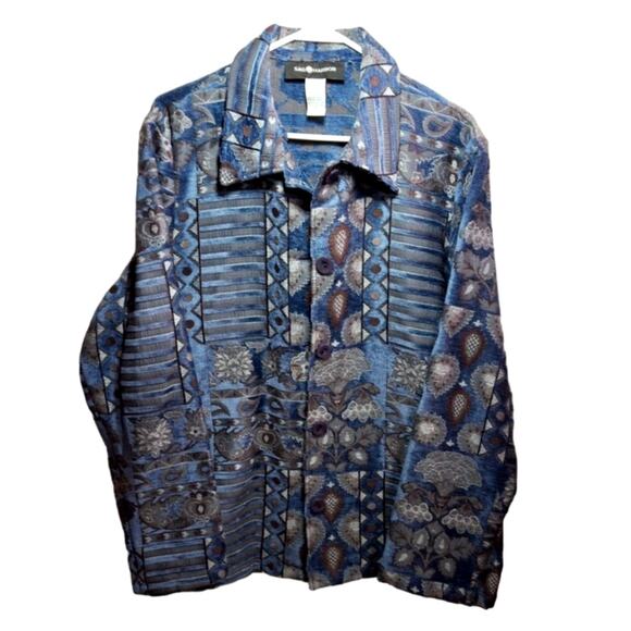 Sag Harbor Vintage Blue Brown Tapestry Blazer Plus Size 18 Geometric Y2K Retro - Picture 1 of 6
